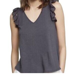 Eri + Ali Women's XS Ruffled Lace V-Neck Cotton Tank Top